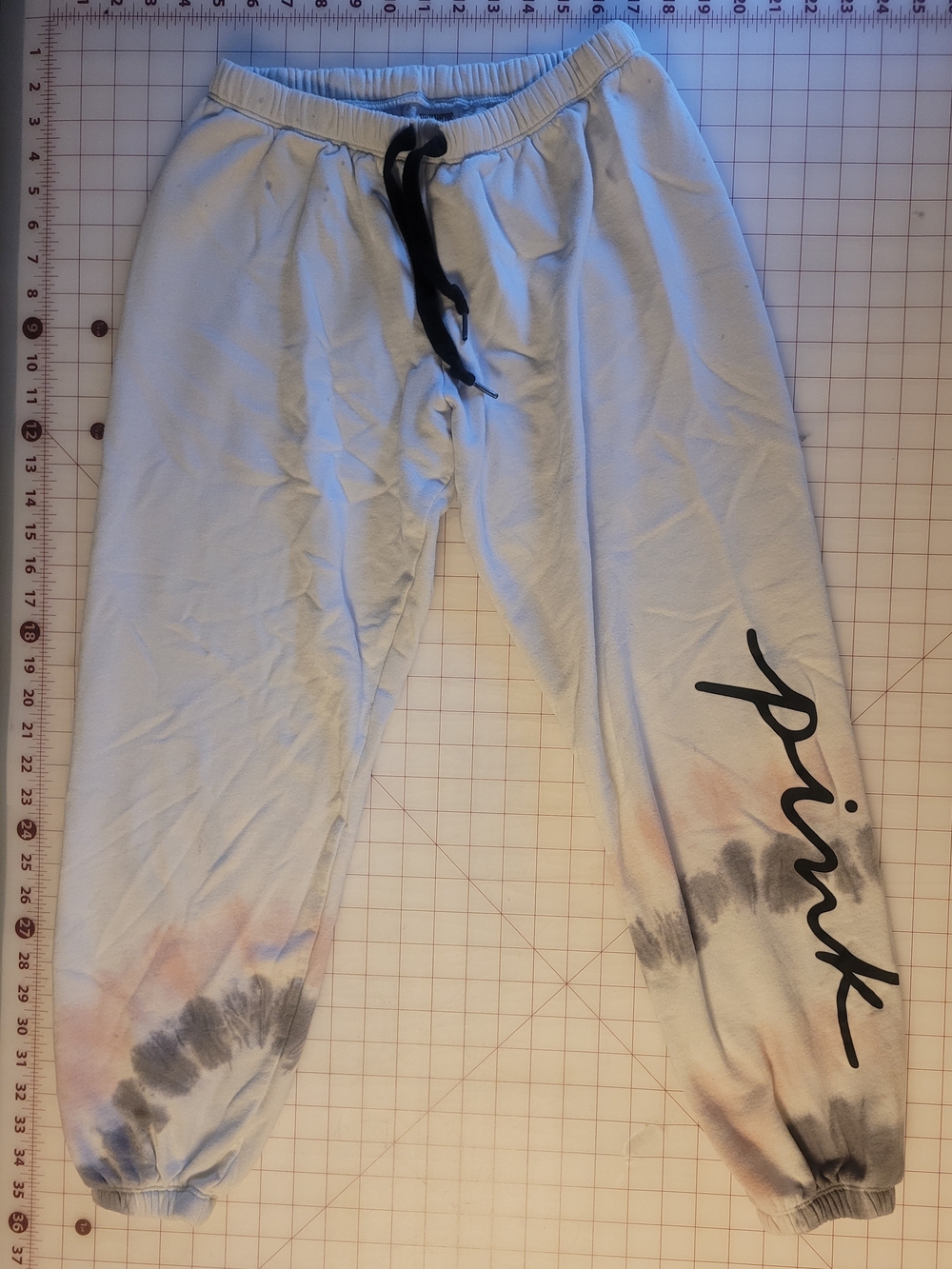 PINK Victoria's Secret White Tie-Dye Jogger Sweatpants with Black Logo